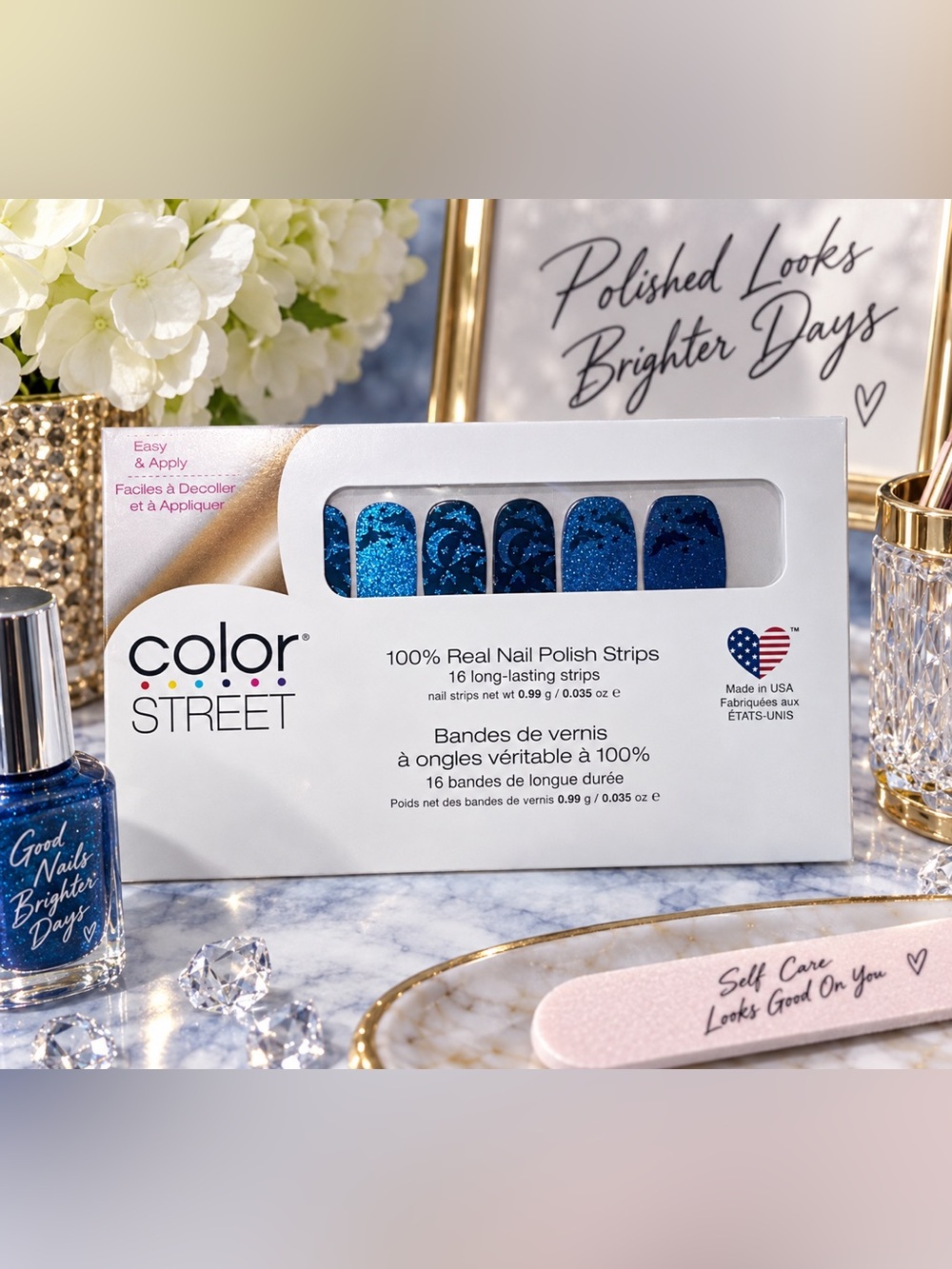 💙 Color Street 100% Real Nail Polish Strips – Blue Glitter & Star Design